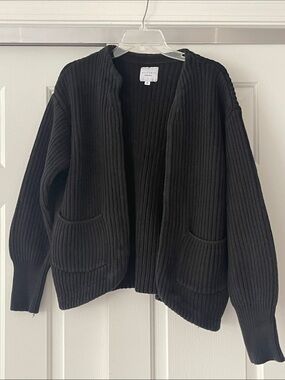 Black Open-Front Ribbed Cardigan Sweater Size M